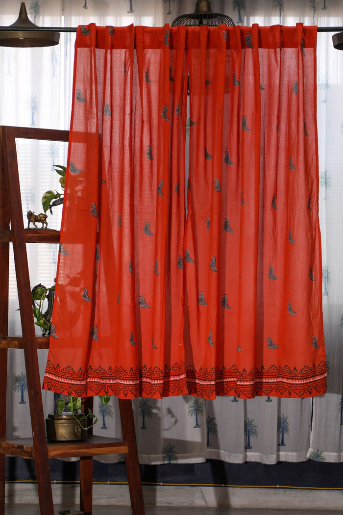 SootiSyahi 'Climbing Orange' Handblock Printed Cotton Door Curtain