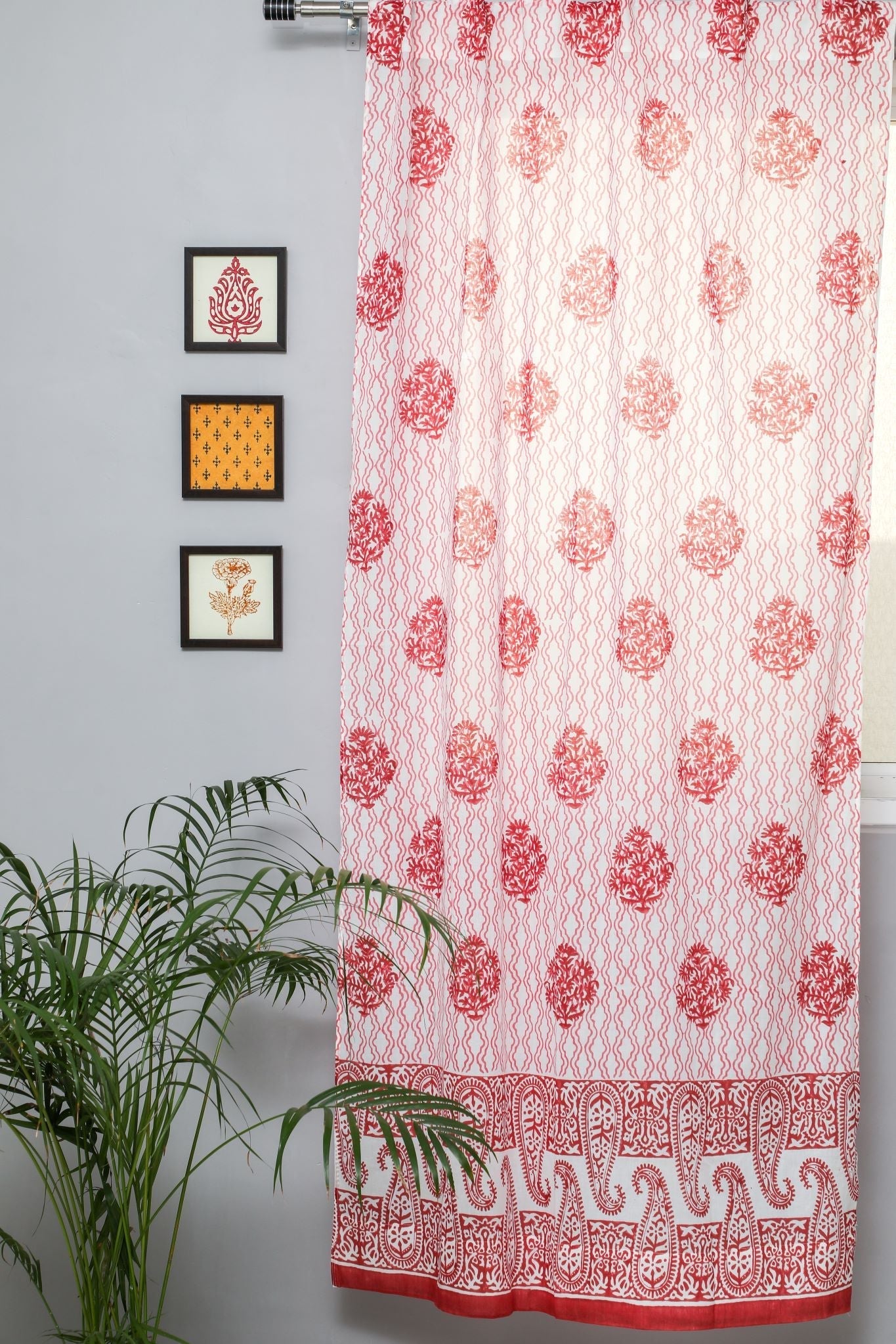 SootiSyahi 'Dazzling Rose' Handblock Printed Cotton Door Curtain - SootiSyahi