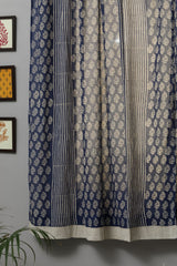 SootiSyahi 'Delphinium' Handblock Printed Cotton Window Curtain - SootiSyahi