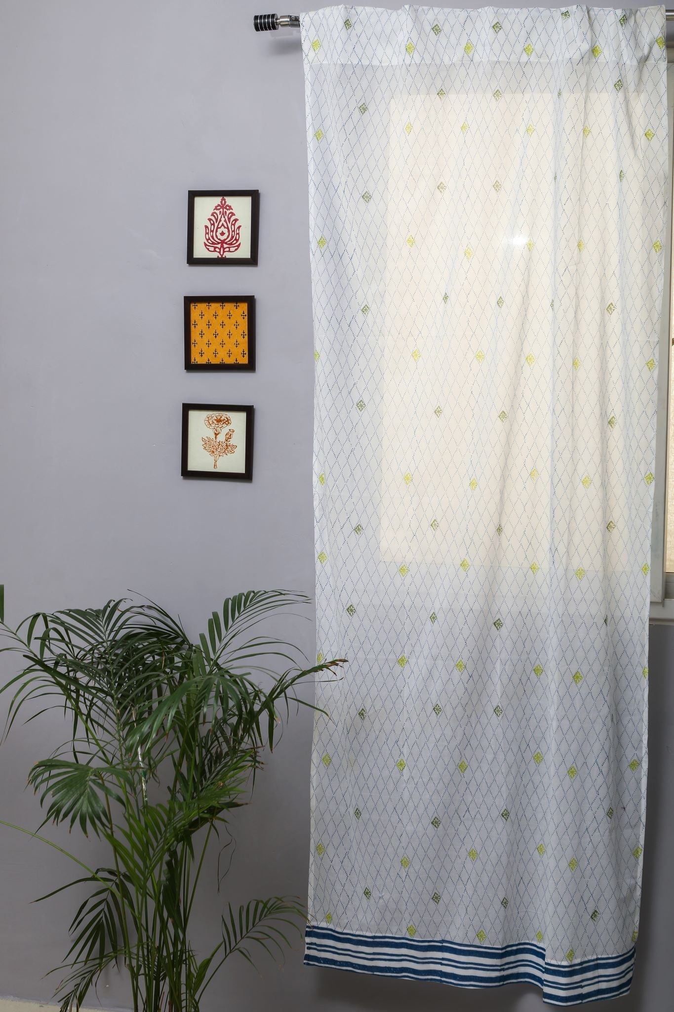 SootiSyahi 'Diamond Dot' Handblock Printed Cotton Door Curtain - SootiSyahi