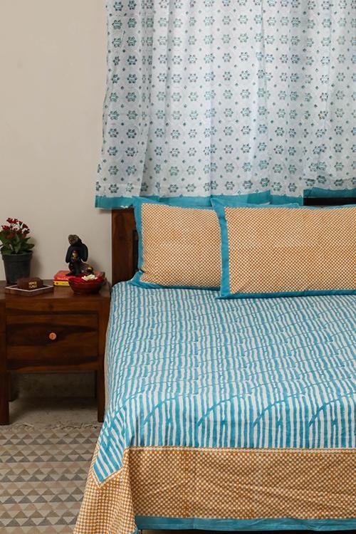 Sootisyahi 'Dream of Waves' Handblock Printed Cotton Bedsheet - SootiSyahi