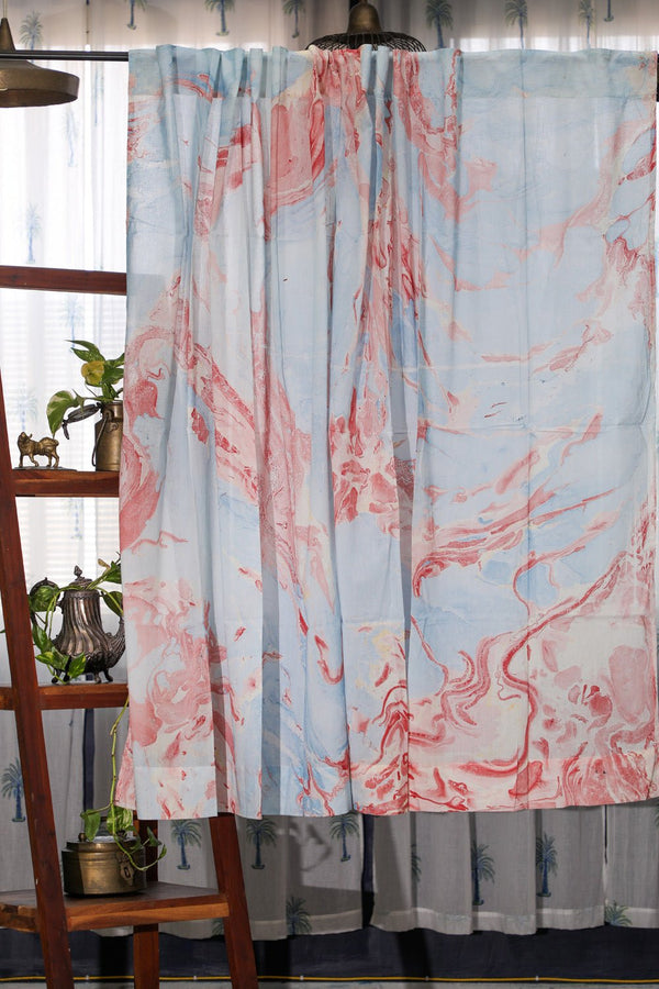 SootiSyahi 'Dreaming Sky' Handmarble Printed Cotton Window Curatin - SootiSyahi