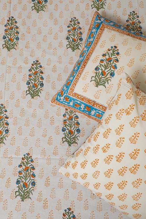 Sootisyahi 'Dreaming Yellow' Handblock Printed Cotton Bedsheet - SootiSyahi