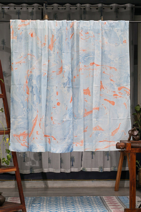 SootiSyahi 'Dreams of Heaven' Handmarble Printed Cotton Window Curatin - SootiSyahi