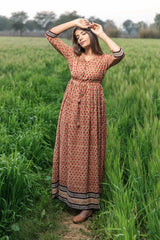 Sootisyahi 'Earthen Bliss' Bagru Handblock Printed Pure Cotton Dress - SootiSyahi