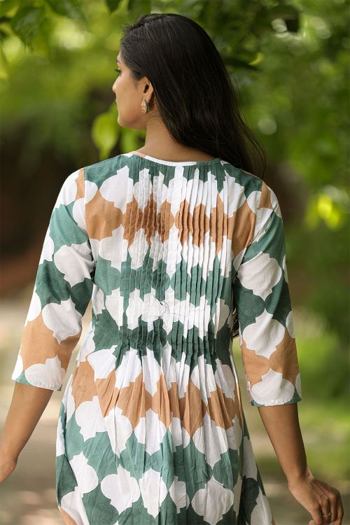 SootiSyahi 'Earthy Fall' Block Printed Cotton Dress - SootiSyahi