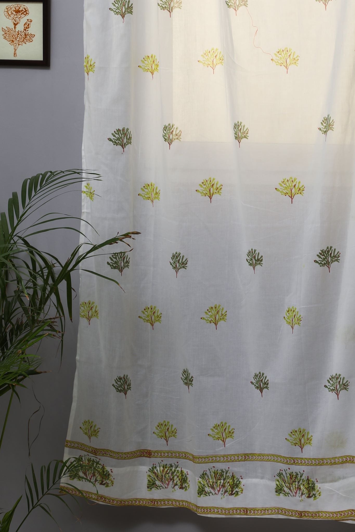 SootiSyahi 'Envy Zinnia' Handblock Printed Cotton Door Curtain - SootiSyahi