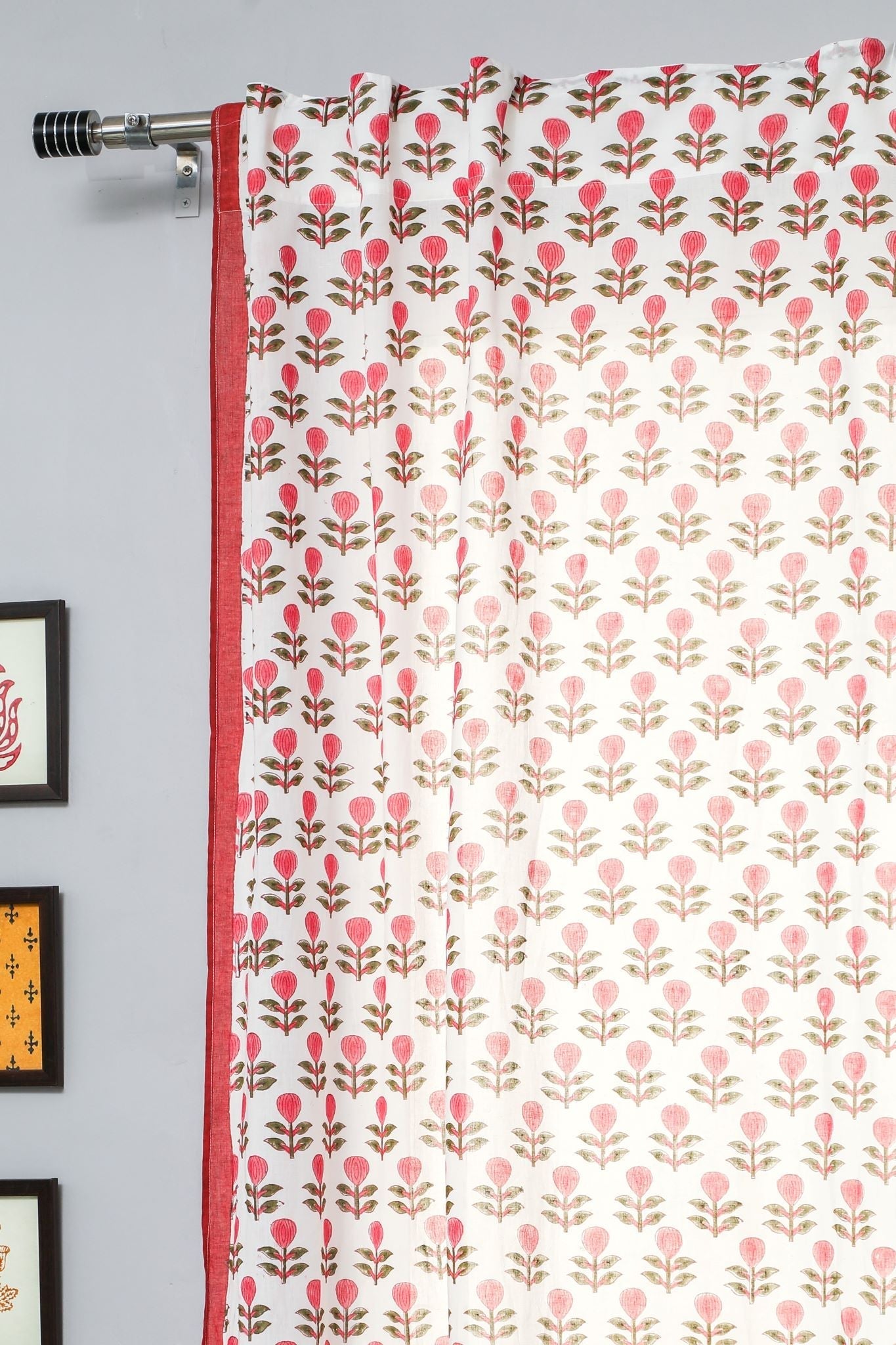 SootiSyahi 'Evergreen cherry' Handblock Printed Cotton Door Curtain - SootiSyahi