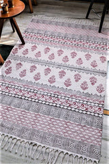 SootiSyahi 'Flooring Blush' Handblock Printed Handloom Cotton Dhurrie Rug - SootiSyahi
