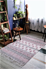 SootiSyahi 'Flooring Blush' Handblock Printed Handloom Cotton Dhurrie Rug - SootiSyahi
