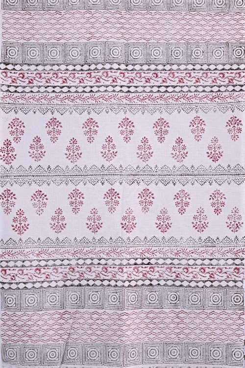 SootiSyahi 'Flooring Blush' Handblock Printed Handloom Cotton Dhurrie Rug - SootiSyahi