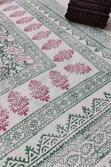 SootiSyahi 'Flooring Paisley' Handblock Printed Cotton Dhurrie Rug - SootiSyahi