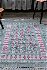 SootiSyahi 'Flooring Paisley' Handblock Printed Cotton Dhurrie Rug - SootiSyahi
