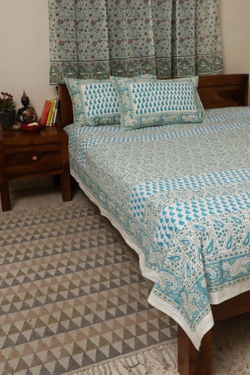 Sootisyahi 'Floral Ambar' Handblock Printed Cotton Bedsheet - SootiSyahi