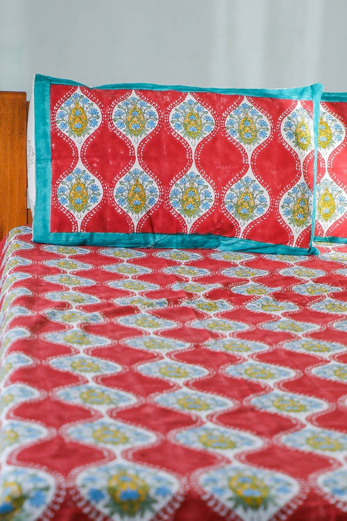 Sootisyahi 'Floral Mesh' Handblock Printed Cotton Bedsheet-4