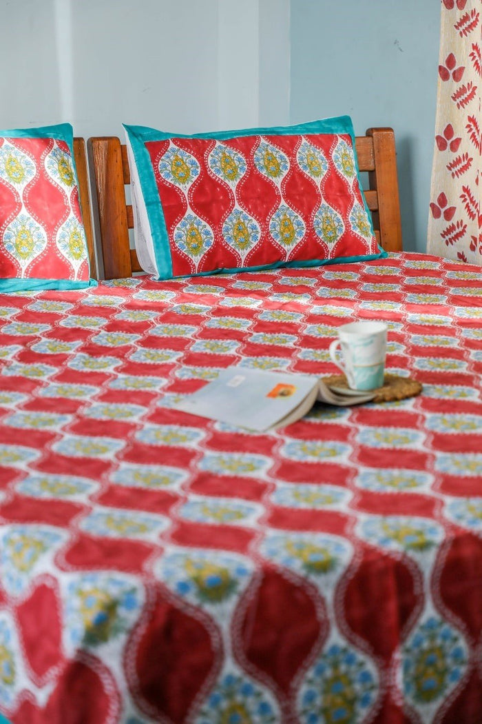 SootiSyahi 'Web of Color' Handblock Printed Cotton Bedsheet