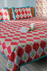 SootiSyahi 'Floral Arch' Handblock Printed Cotton Bedsheet - SootiSyahi