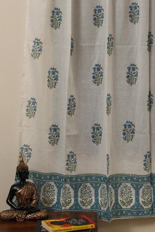 Sootisyahi 'Floral Blossom' Handblock Printed Voile Cotton Curtain - SootiSyahi