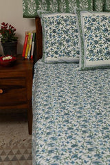 Sootisyahi 'Floral Blue' Handblock Printed Cotton Bedsheet - SootiSyahi