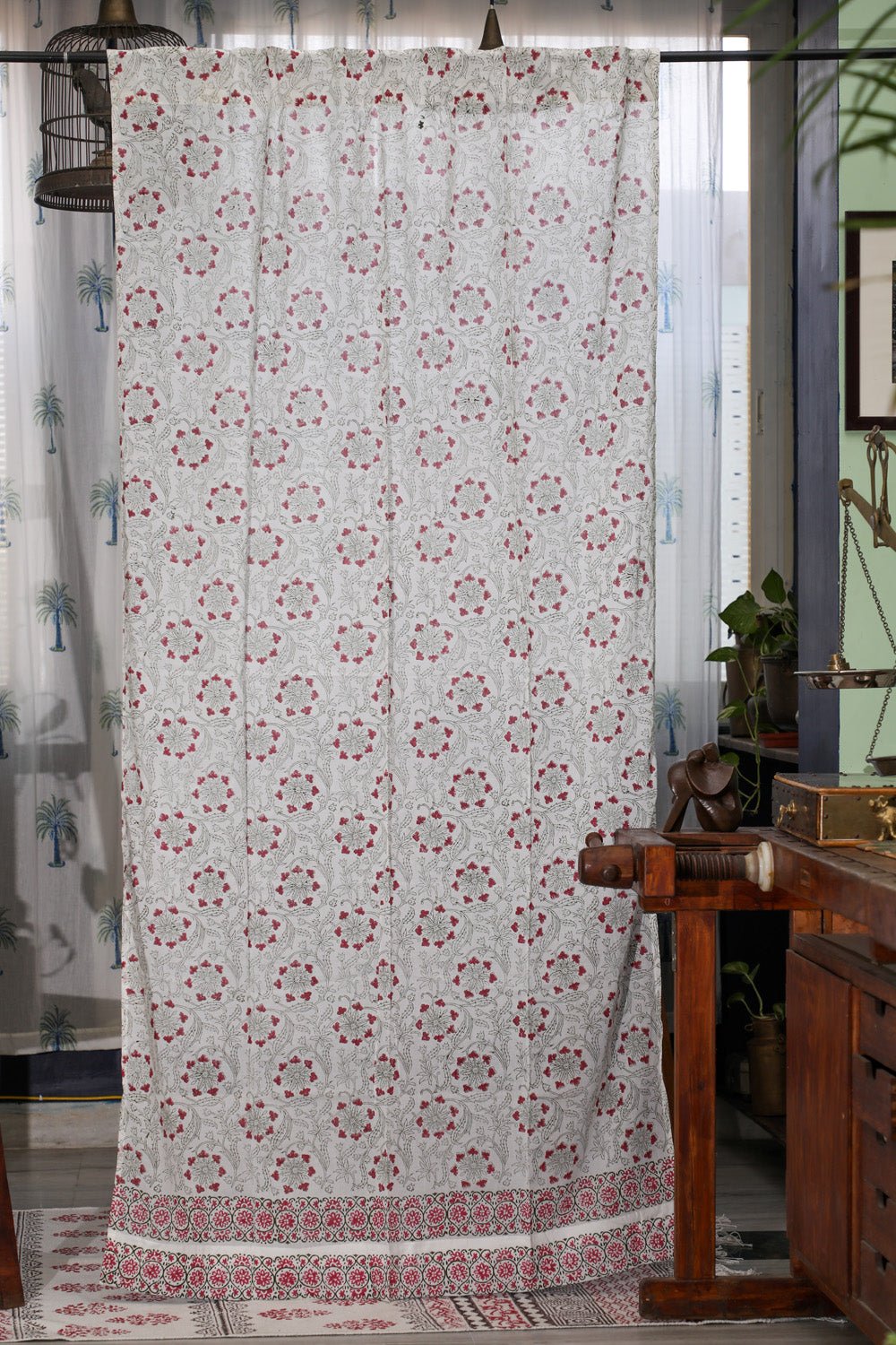 SootiSyahi 'Floral Chakras' Handblock Printed Cotton Door Curatin - SootiSyahi