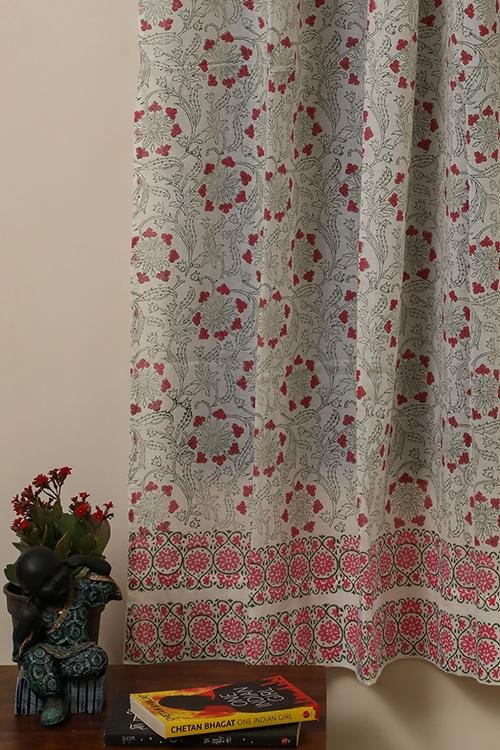 Sootisyahi 'Floral Chakras' Handblock Printed Voile Cotton Curtain - SootiSyahi