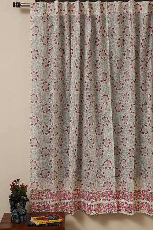 Sootisyahi 'Floral Chakras' Handblock Printed Voile Cotton Curtain - SootiSyahi