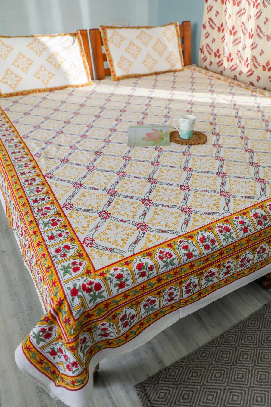 SootiSyahi 'Floral Culture' Handblock Printed Cotton Bedsheet - SootiSyahi