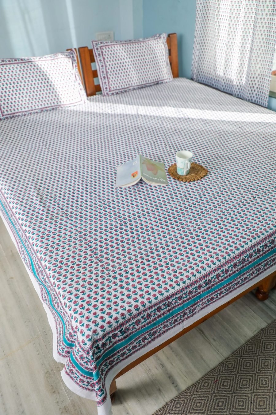 Sootisyahi 'Floral dots' Handblock Printed Cotton Bedsheet - SootiSyahi