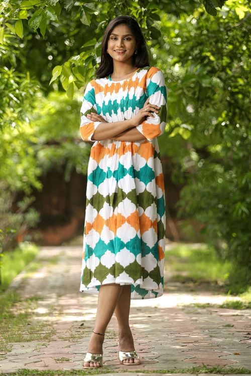 SootiSyahi 'Floral Era' Block Printed Cotton Dress - SootiSyahi