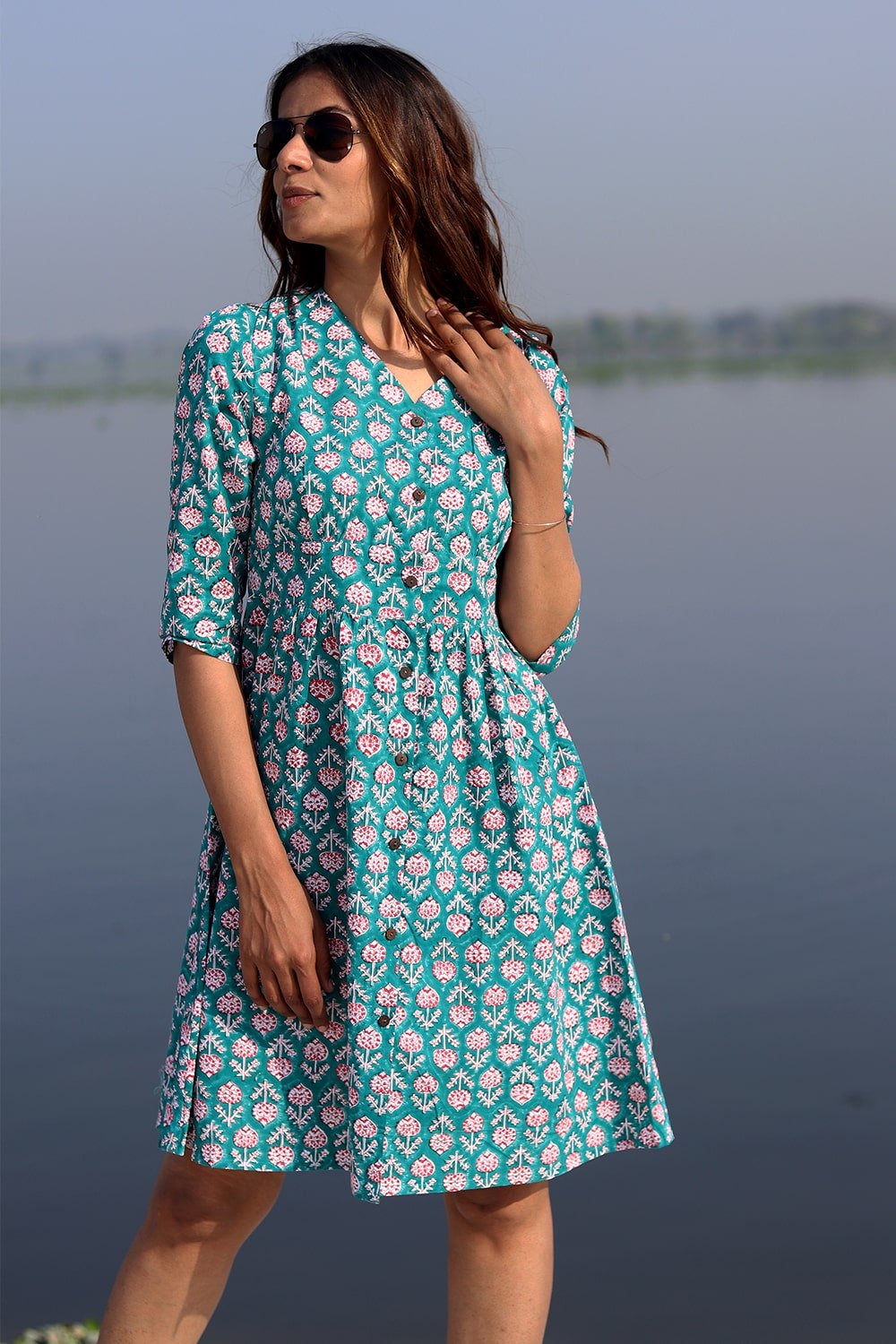 SootiSyahi 'Floral Frame' Cotton Dress - SootiSyahi