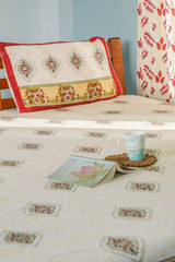 SootiSyahi 'Floral Monarch' Handblock Printed Cotton Bedsheet - SootiSyahi