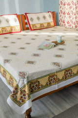 SootiSyahi 'Floral Monarch' Handblock Printed Cotton Bedsheet - SootiSyahi