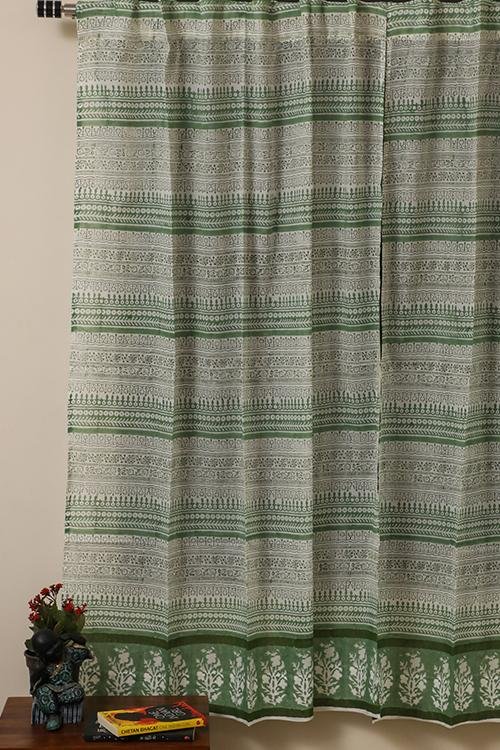 Sootisyahi 'Floral Mosaic' Handblock Printed Voile Cotton Curtain - SootiSyahi