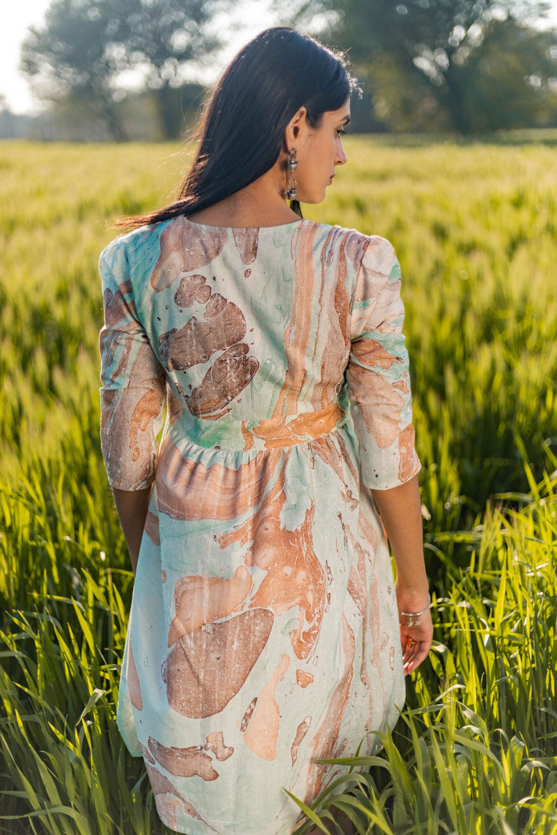 Sootisyahi 'Flow Rust' Handmarble Printed Pure Cotton Dress - SootiSyahi