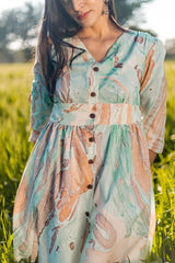 Sootisyahi 'Flow Rust' Handmarble Printed Pure Cotton Dress - SootiSyahi