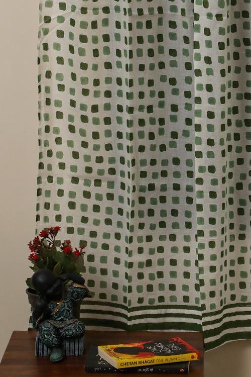 Sootisyahi 'Flowering Checks' Printed Voile Cotton Curtain - SootiSyahi