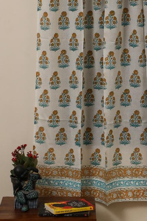 Sootisyahi 'Flowering Day' Handblock Printed Voile Cotton Curtain - SootiSyahi