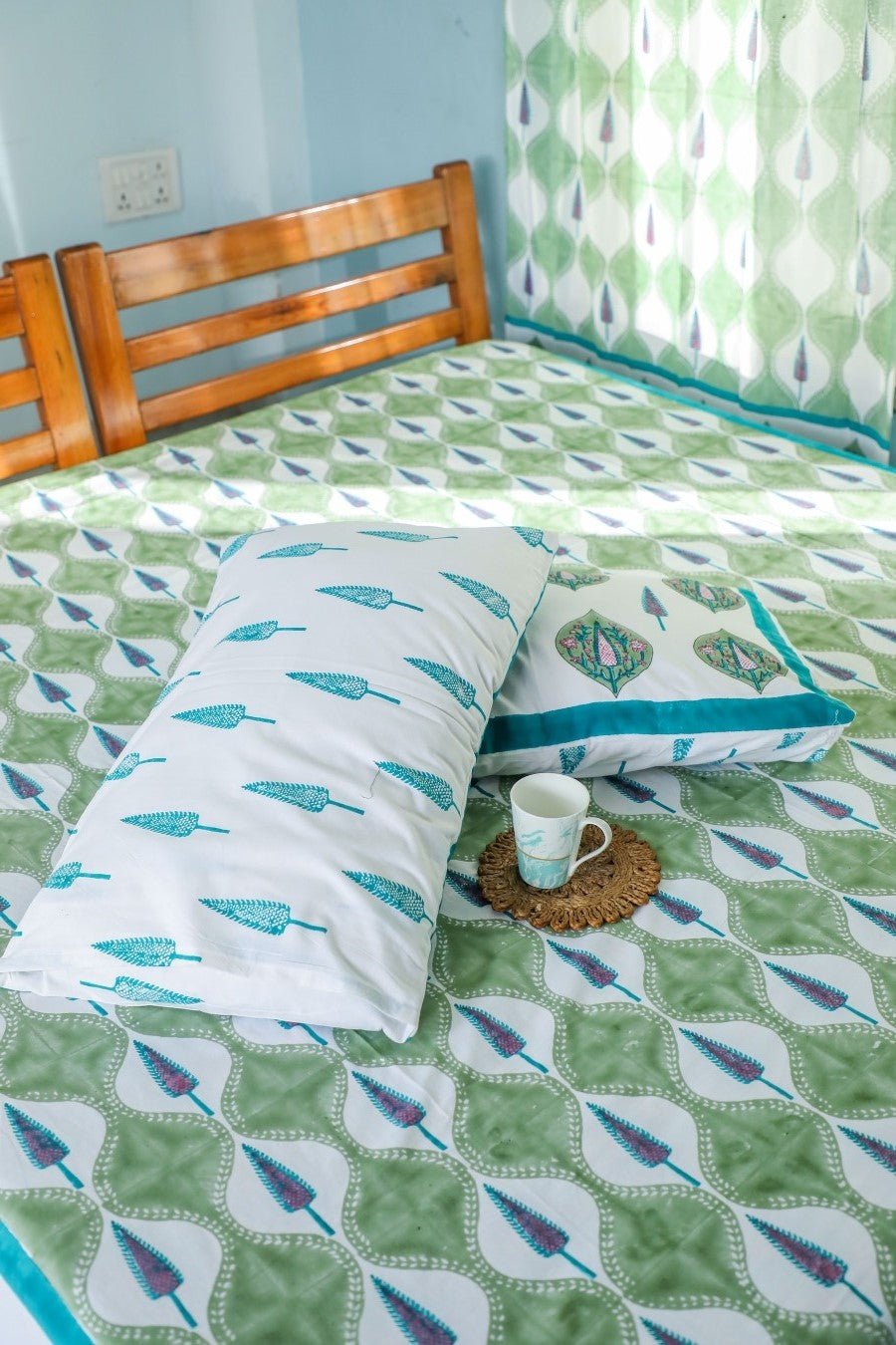 SootiSyahi 'Four Seasons' Handblock Printed Cotton Bedsheet - SootiSyahi