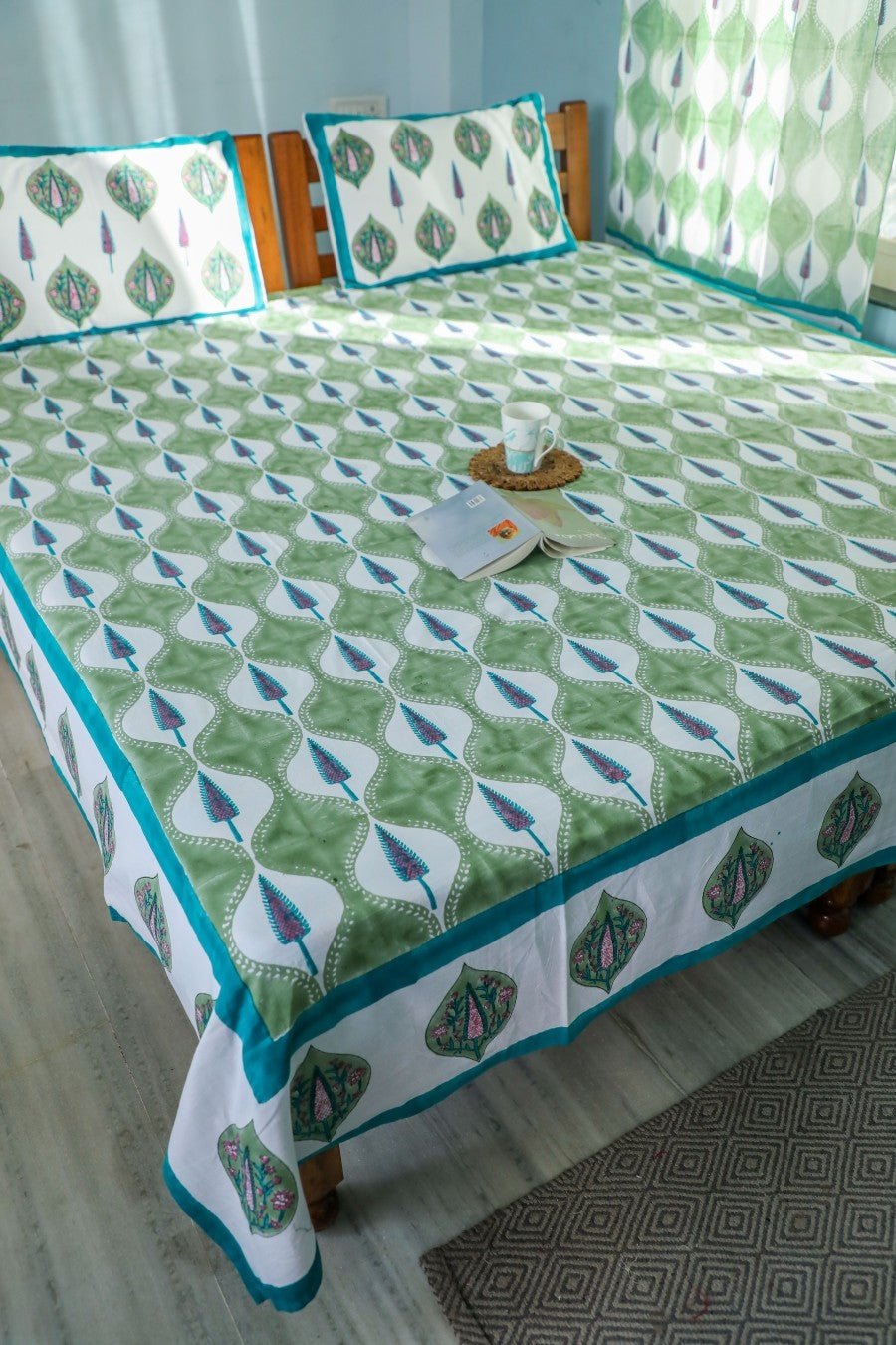 SootiSyahi 'Four Seasons' Handblock Printed Cotton Bedsheet - SootiSyahi