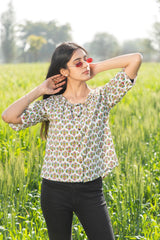 Sootisyahi 'Fresh Flora' Azofree Handblock Printed Pure Cotton Crop Top - SootiSyahi
