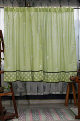 SootiSyahi 'Garden Sparrow- Pastel Green' Handblock Printed Cotton Window Curatin - SootiSyahi