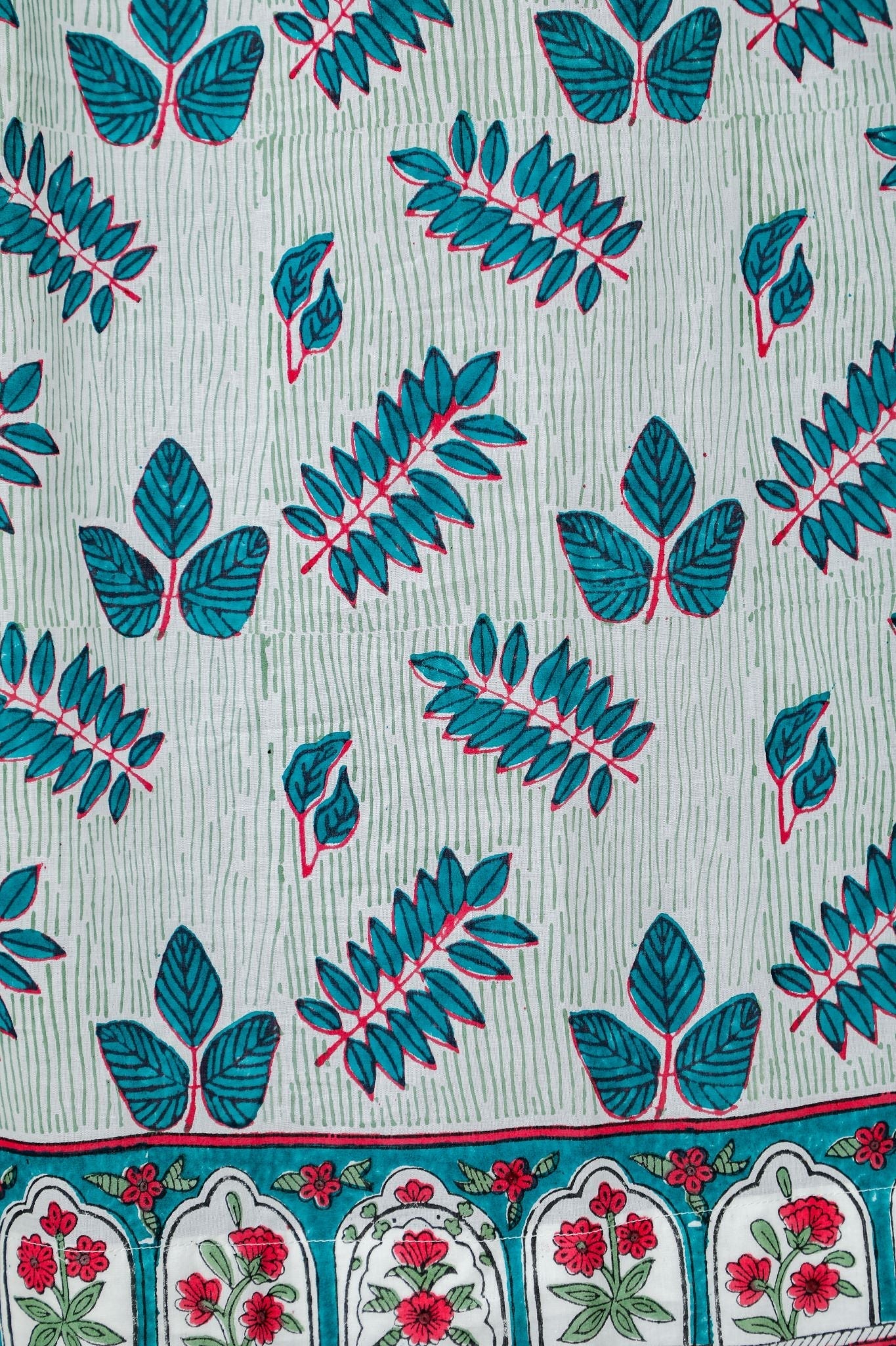 SootiSyahi 'Glow of Leaves' Handblock Printed Cotton Door Curtain - SootiSyahi