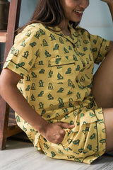Sootisyahi 'Glowy Penguine' Azofree Handblock Printed Pure Cotton Night Suit - SootiSyahi
