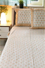 Sootisyahi 'Grassy Golden' Handblock Printed Cotton Bedsheet - SootiSyahi