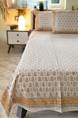 Sootisyahi 'Grassy Golden' Handblock Printed Cotton Bedsheet - SootiSyahi