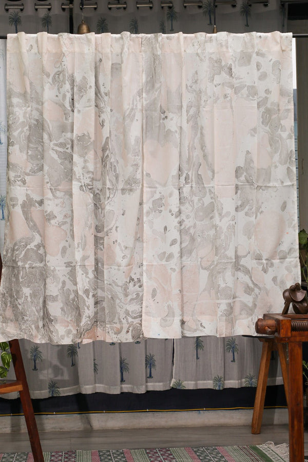 SootiSyahi 'Gray Fantasy' Handmarble Printed Cotton Window Curatin - SootiSyahi