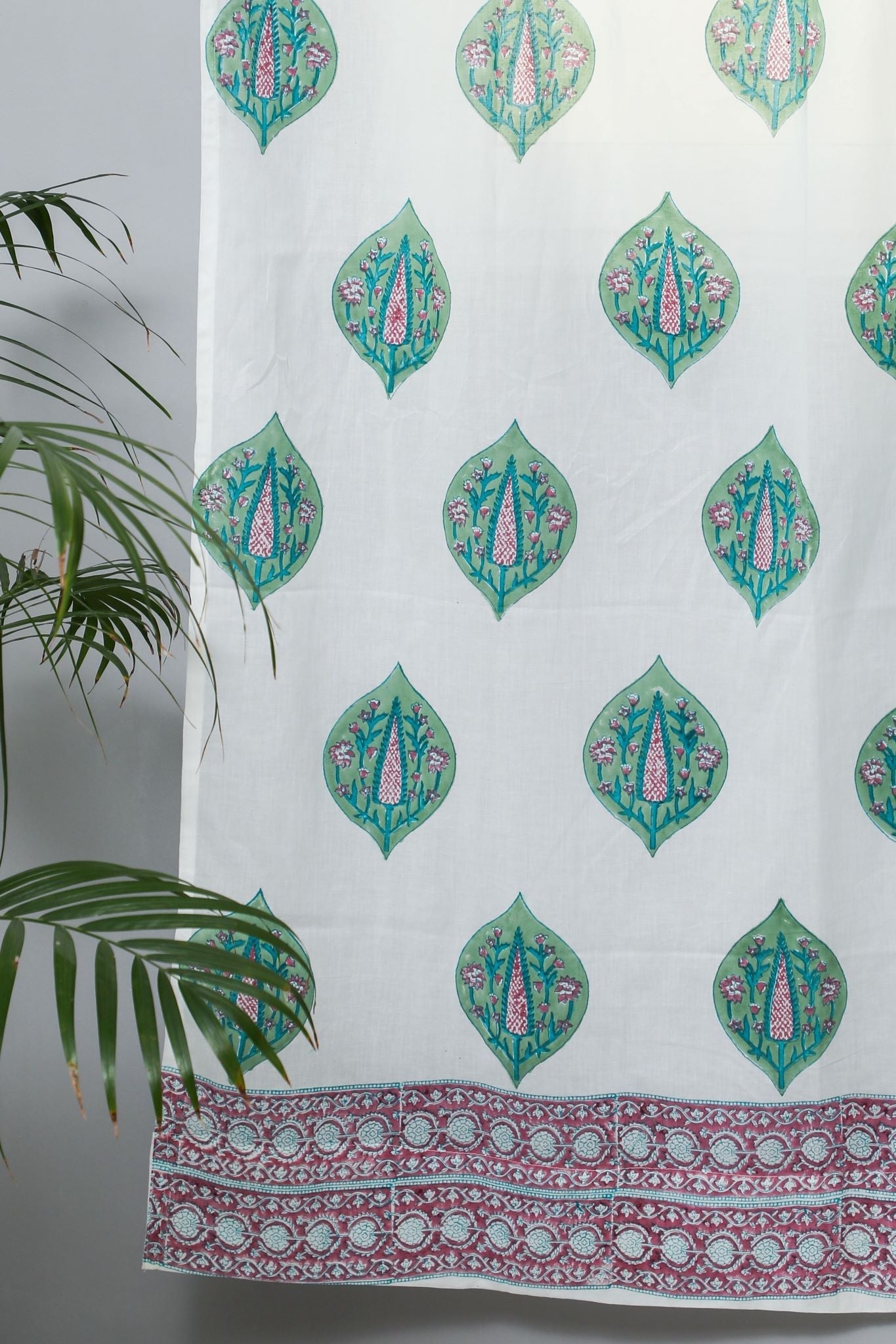 SootiSyahi 'Green Palm' Handblock Printed Cotton Door Curtain - SootiSyahi