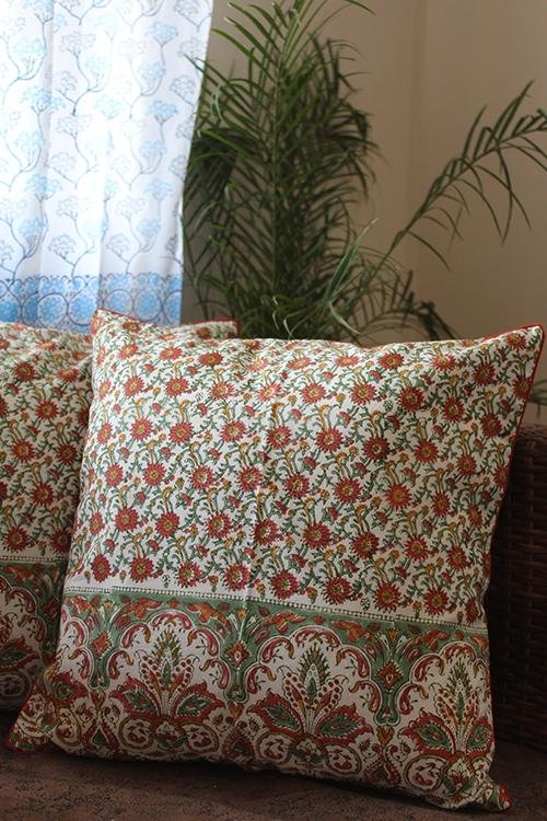 Sootisyahi 'Gul Yas' Handblock Printed Cotton Cushion Cover Set - SootiSyahi