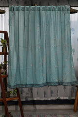 SootiSyahi 'Hiding Sparrow- Pastel Pine' Handblock Printed Cotton Window Curatin - SootiSyahi
