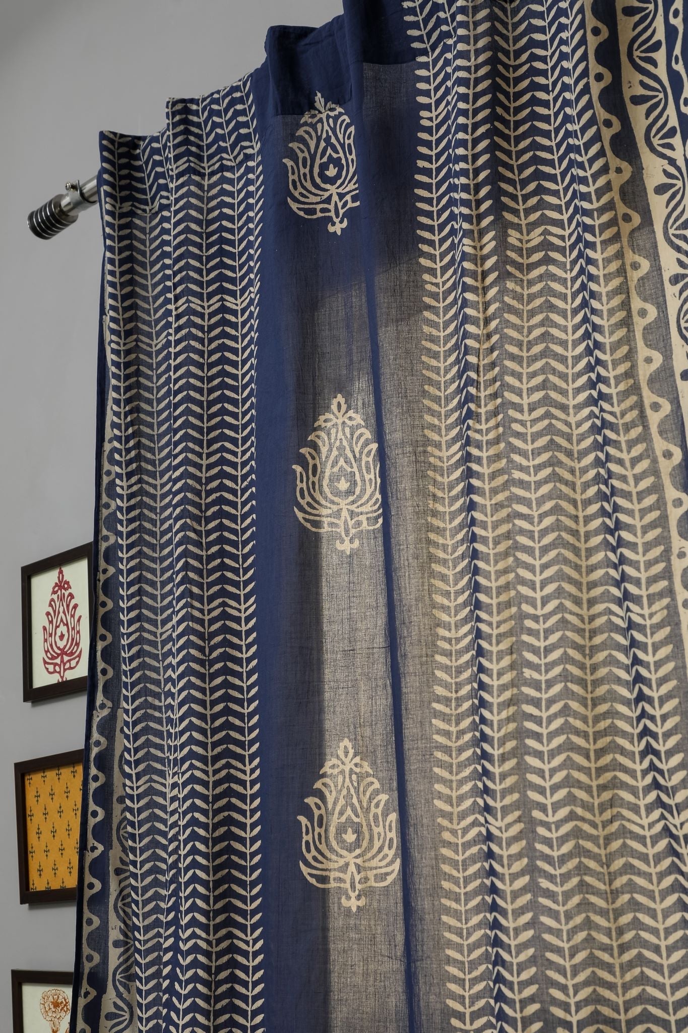 SootiSyahi 'Hydrangea' Handblock Printed Cotton Door Curtain - SootiSyahi